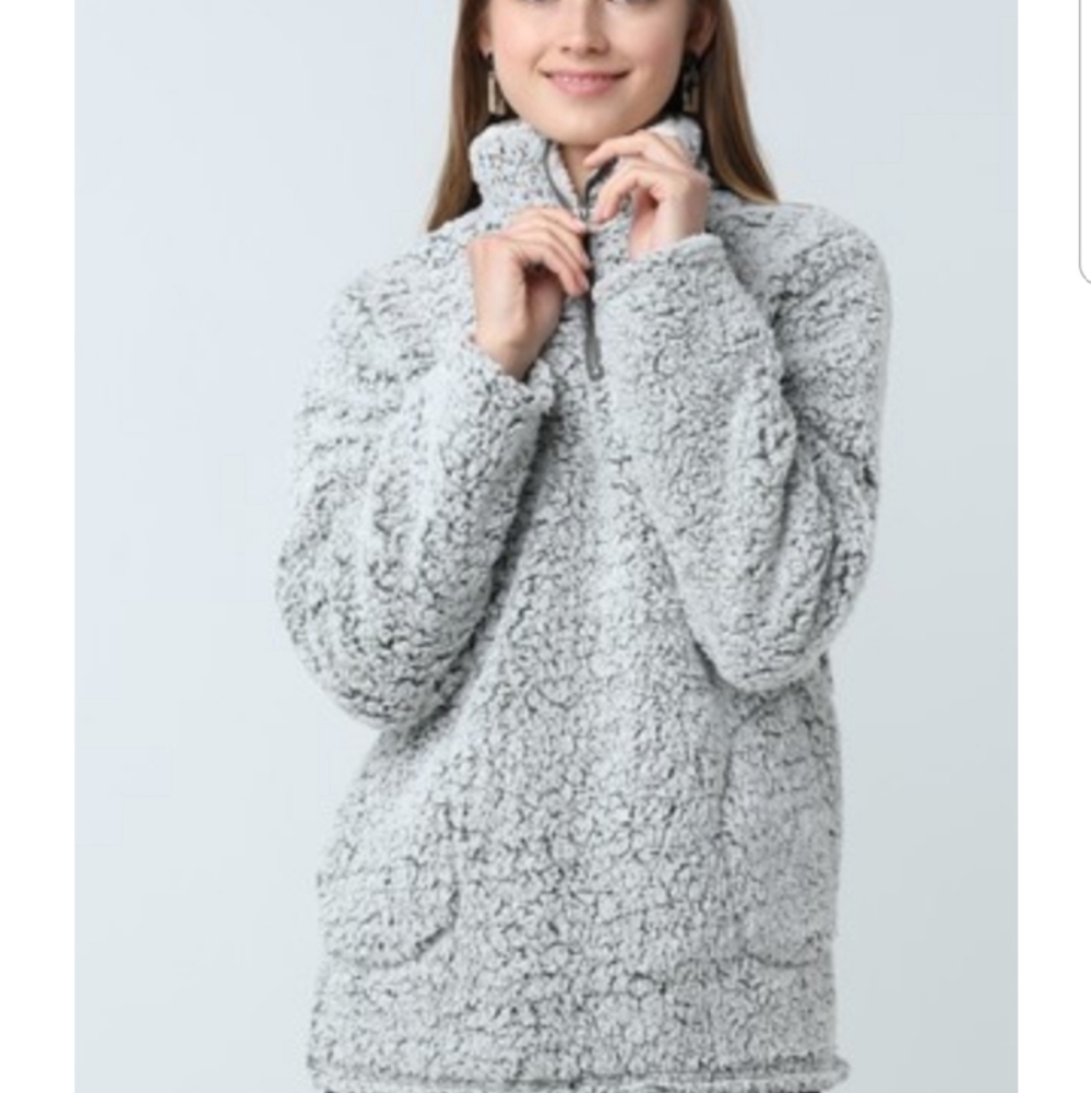 NWT Love Tree High Neck Sherpa Grey Fleece Teddy Mock Neck Large
